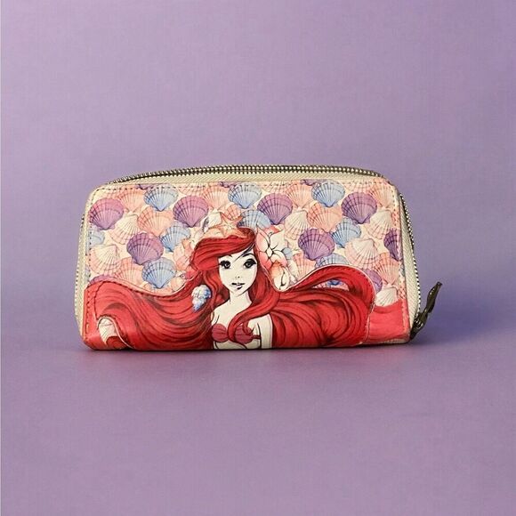 The Little Mermaid Wallet Colorful Zip Purse Organizer Ariel Shells - Picture 1 of 4